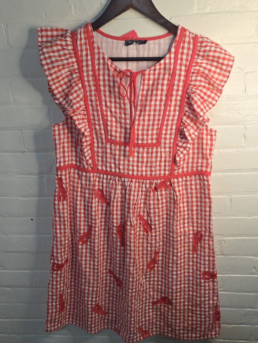 Vineyard Vines Red and White Gingham Ruffle Sleeve Dress